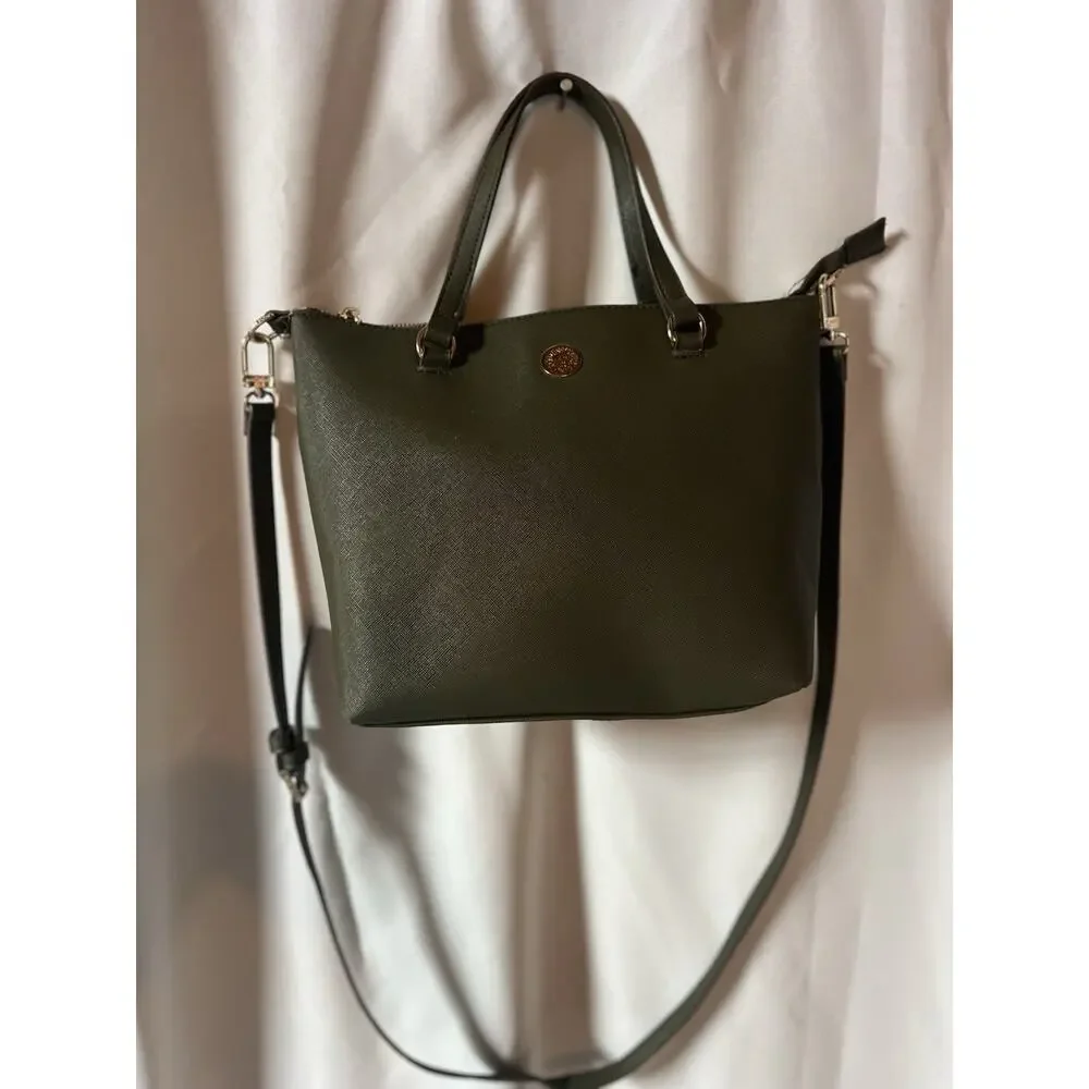 Anne Klein Signature Handbag Laine Tz Satchel Lion Logo Strap Purse Olive Green